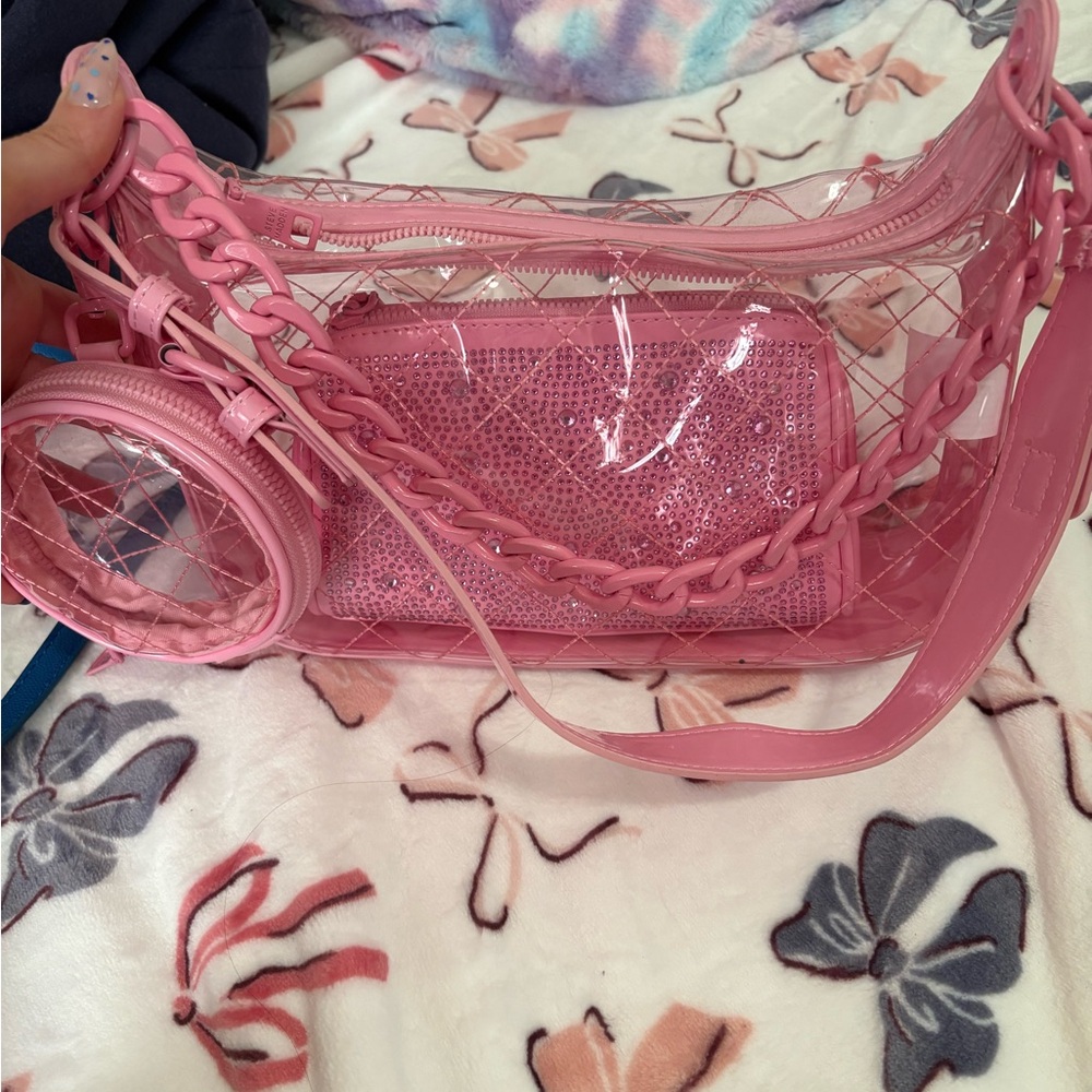 Pink Crossbody Bag with Clear Design and Pink Accents
